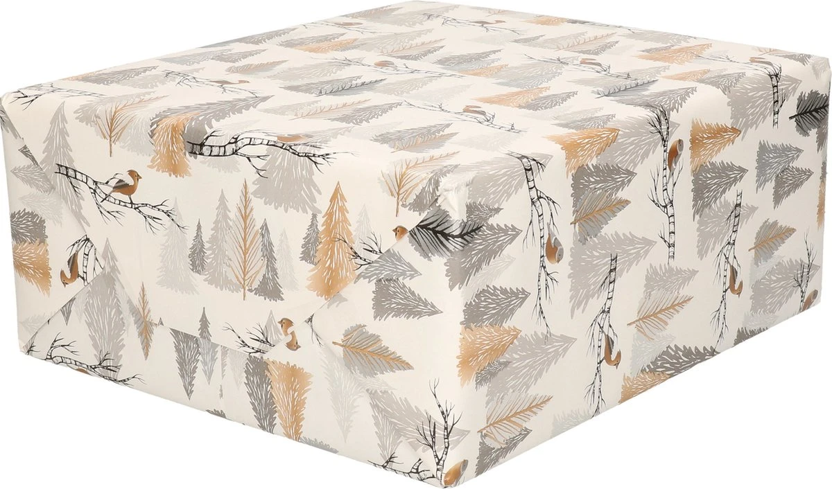 3x Rouleaux De Papier D'emballage De Noël /papier Cadeau Argent/or Avec Arbres/oiseaux 2,5 0 0,7 Cm - Papier De Luxe Qualité Papier De Noël - Noël 5 3x Rouleaux De Papier D'emballage De Noël /papier Cadeau Argent/or Avec Arbres/oiseaux 2,5 0 0,7 Cm - Papier De Luxe Qualité Papier De Noël - Noël – Image 3