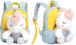 Sac à Dos - Sac à Dos - Cartable Avec Doudou Licorne Bleu Clair - Jaune - Unicorn - Garçons - Filles - Cadeau - Sinterklaas - Noël - 1 An - 2 Ans