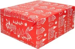 Papier D'emballage/papier Cadeau De Noël Rouge Avec Des Maisons 200 X 70 Cm - Rouleaux De Papier Cadeau De Noël