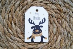 Etiquettes Renne Joyeux Noël Kraft Blanc 4,5 Cm X 6,5 Cm (lot De 10 Pièces) - Noël - Etiquettes Cadeaux - Etiquettes - Etiquettes De Noël