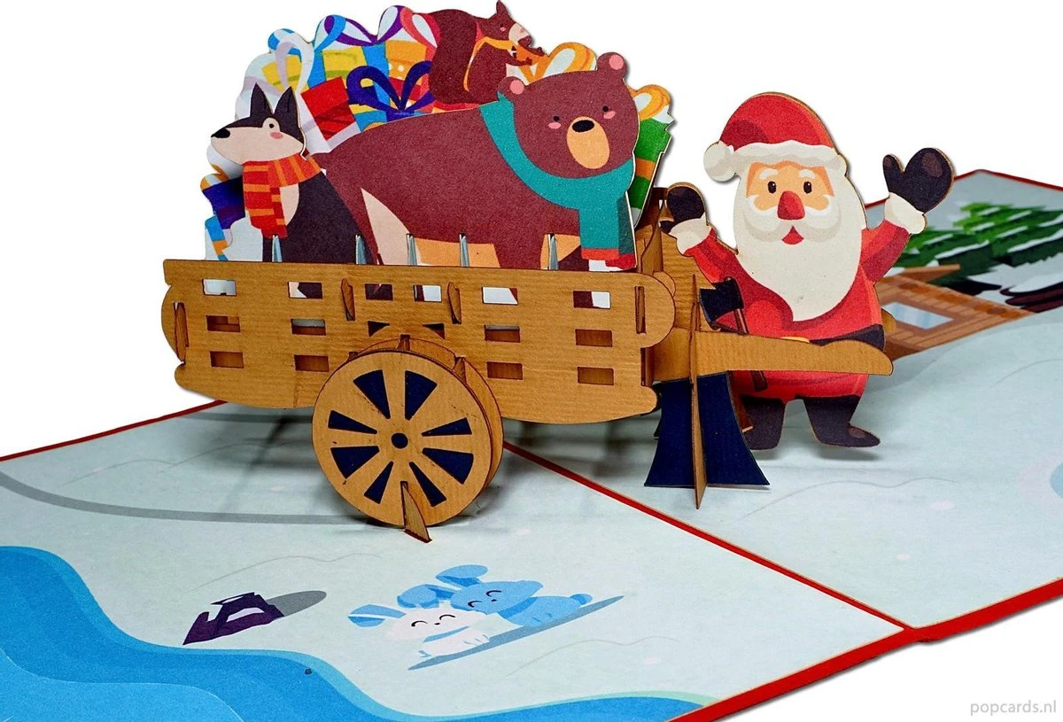 Cartes Pop-up Cartes De Noël - Carte De Noël Père Noël Avec Cadeaux Et Animaux De La Forêt Dans Une Charrette à Bras Carte Pop-up Carte De Voeux 3D 5 Cartes Pop-up Cartes De Noël - Carte De Noël Père Noël Avec Cadeaux Et Animaux De La Forêt Dans Une Charrette à Bras Carte Pop-up Carte De Voeux 3D – Image 3