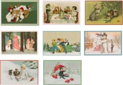 Cartes De Noël Nostalgiques - 8 Pièces - SB - Images Vintage Classiques - Hiver - Neige - Festive - Tour De L'année - Cartes De Noël Anciennes Brocante