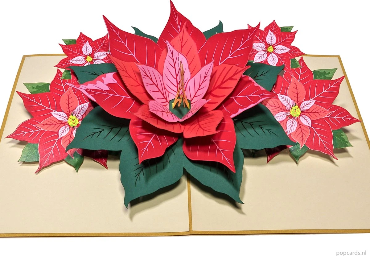 Cartes Pop-up Popcards - Belle Grande Et Luxueuse Carte De Noël Avec Une Grande Rose De Noël Et Une Petite Carte Pop-up De Roses De Noël Carte De Voeux 3D 4 Cartes Pop-up Popcards - Belle Grande Et Luxueuse Carte De Noël Avec Une Grande Rose De Noël Et Une Petite Carte Pop-up De Roses De Noël Carte De Voeux 3D – Image 2