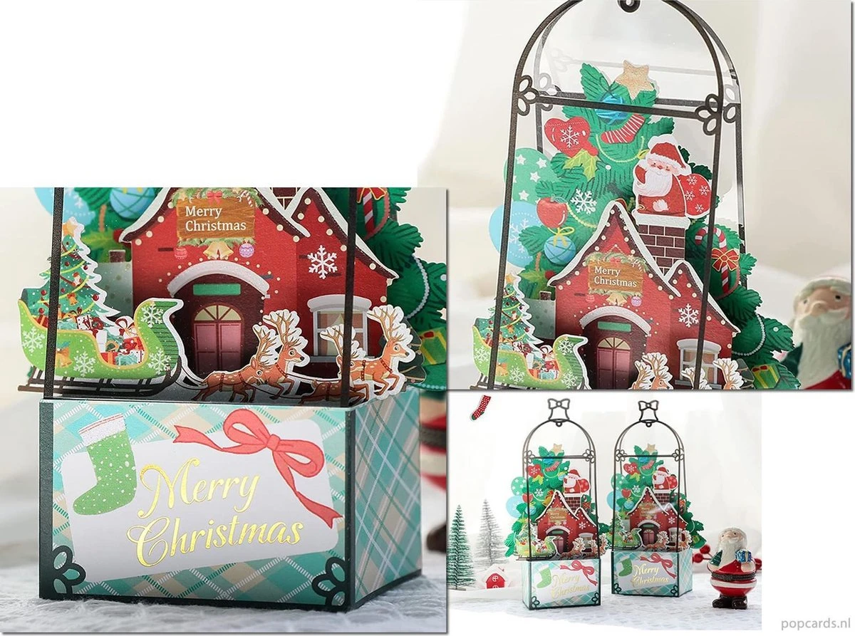 Popcards Cartes Popup - Carte De Noël Lanterne Maison De Noël Père Noël Avec Traîneau Présente Arbre De Noël Neige Carte Pop-up Carte De Voeux 3D 5 Popcards Cartes Popup - Carte De Noël Lanterne Maison De Noël Père Noël Avec Traîneau Présente Arbre De Noël Neige Carte Pop-up Carte De Voeux 3D – Image 3