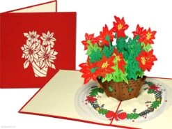 Popcards Popup Cards - Carte De Noël Rose De Noël Etoile De Noël Avec Guirlande De Noël Carte Pop-up Carte De Voeux 3D