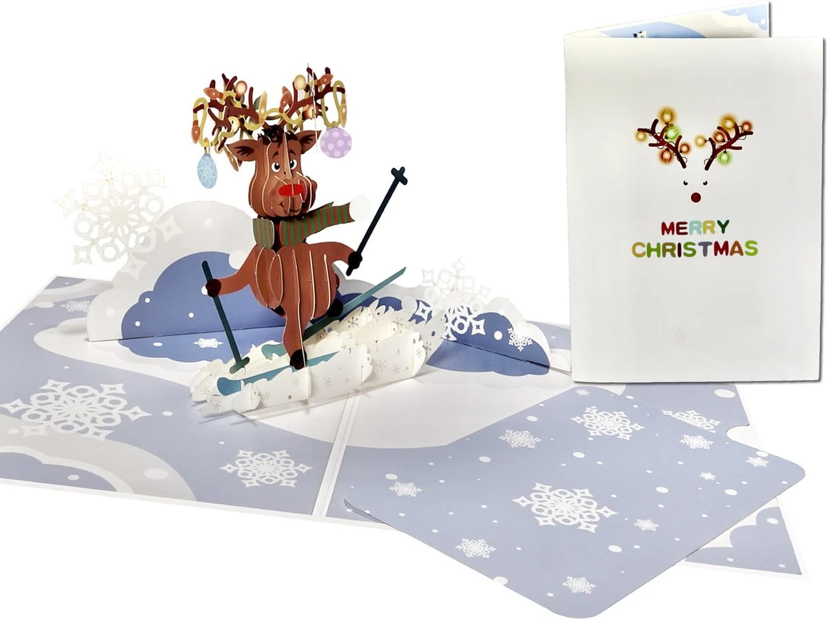 Cartes Pop-up Popcards - Carte De Noël Drôle Renne Rudulph Avec Son Nez Rouge Sur Les Skis Carte Pop-up - Rednosed Reindeer Merry Christmas Sports D'hiver Carte Pop-up Carte De Voeux 3D 4 Cartes Pop-up Popcards - Carte De Noël Drôle Renne Rudulph Avec Son Nez Rouge Sur Les Skis Carte Pop-up - Rednosed Reindeer Merry Christmas Sports D'hiver Carte Pop-up Carte De Voeux 3D – Image 2