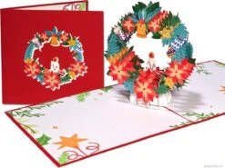 Popcards Popup Cards - Carte De Noël Couronne De Noël Avec Rose De Noël Cloche De Noël Et Décoration De Bougie Carte De Voeux Pop-up