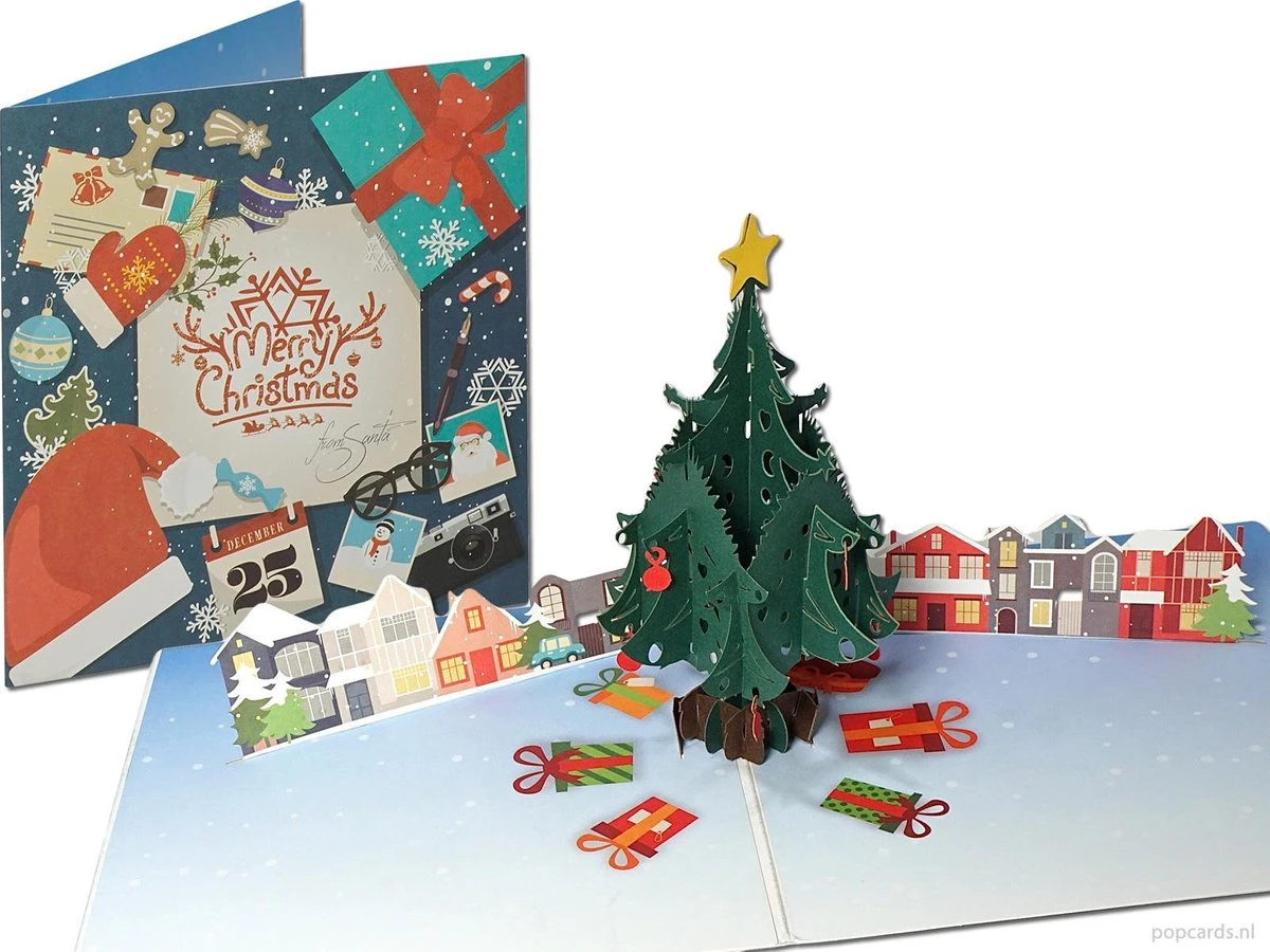 Cartes Contextuelles Popcards - Sapin De Noël Avec Des Cadeaux Et Des Maisons - Carte De Noël Joyeux Noël Carte De Voeux Pop-up 4 Cartes Contextuelles Popcards - Sapin De Noël Avec Des Cadeaux Et Des Maisons - Carte De Noël Joyeux Noël Carte De Voeux Pop-up – Image 2