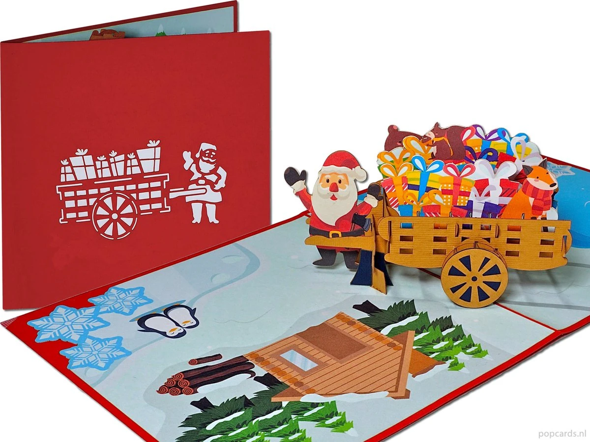 Cartes Pop-up Cartes De Noël - Carte De Noël Père Noël Avec Cadeaux Et Animaux De La Forêt Dans Une Charrette à Bras Carte Pop-up Carte De Voeux 3D 4 Cartes Pop-up Cartes De Noël - Carte De Noël Père Noël Avec Cadeaux Et Animaux De La Forêt Dans Une Charrette à Bras Carte Pop-up Carte De Voeux 3D – Image 2