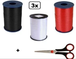 3x Ruban Curling Rouge / Blanc / Noir 5mmx500meter - Ruban Curl Noël Père Noël Décoration Cadeau Rouge Blanc Noir
