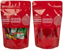 Pochettes Debout Rouges Avec Impression Boules De Noël 13 X 7,9 X 20,6 Cm (25 Pièces) -Decoris Boutique 1200x968