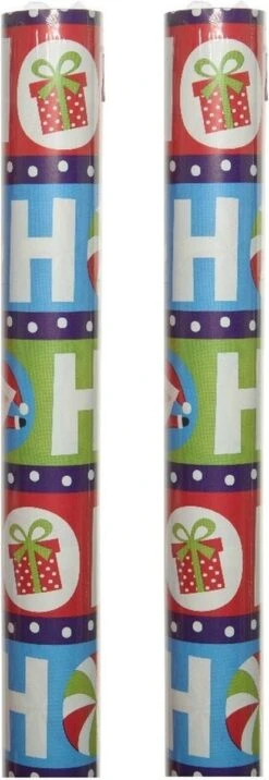 2x Rouleaux De Papier D'emballage De Noël/papier Cadeau Texte Hoho 300 X 100 Cm - Rouleaux De Papier Cadeau De Noël -Decoris Boutique 414x1200