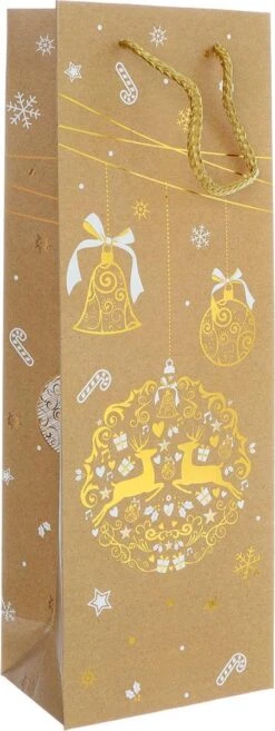 12 Pièces. Sacs De Transport Dorés Robustes Thème Noël Papier (24x18x88)cm | Sac | Sac Cadeau | Sac Cadeau | Emballage | Poignée En Cordon Torsadé -Decoris Boutique 451x1200