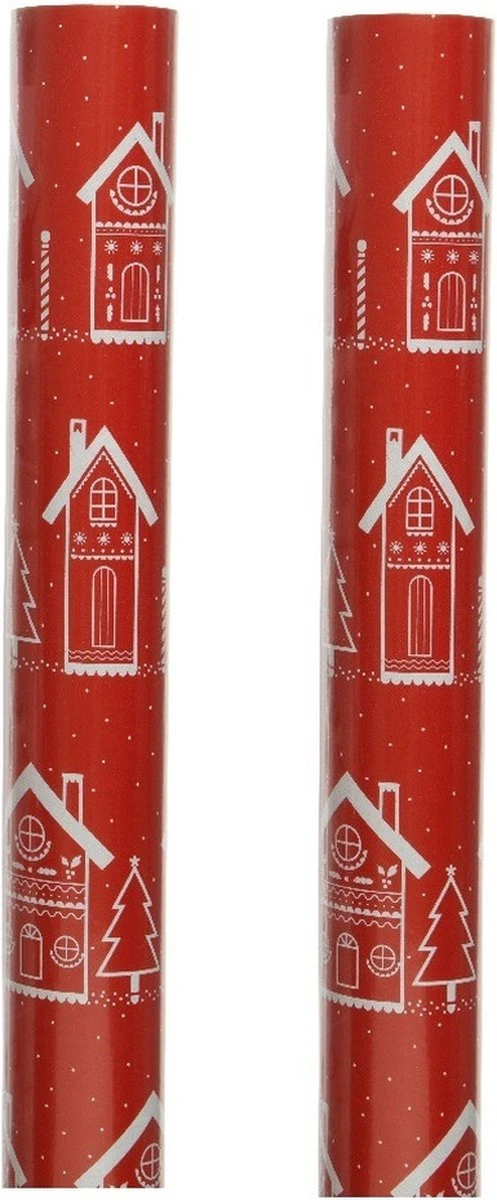 2x Rouleaux De Papier Cadeau/papier Cadeau De Noël Rouge Avec Des Maisons 200 X 70 Cm - Rouleaux De Papier Cadeau De Noël 5 2x Rouleaux De Papier Cadeau/papier Cadeau De Noël Rouge Avec Des Maisons 200 X 70 Cm - Rouleaux De Papier Cadeau De Noël – Image 3