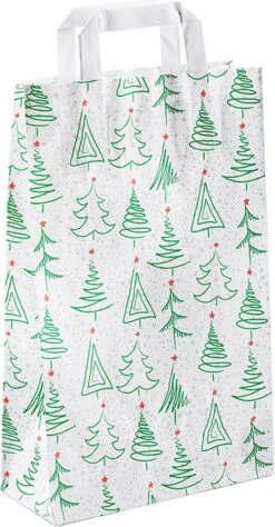 25 X Sacs De Noël En Papier / Sacs De Transport De Noël / Sacs Cadeaux / Sacs " Pins " Avec Oreilles Plates 22 X 10 X 36 Cm