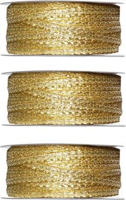3x Hobby/ Décoration Rubans Décoratifs Or Métallique 3 Mm X 25 Mètres - Noël - Rubans Cadeaux Fils / Cordes - Matériel D'emballage