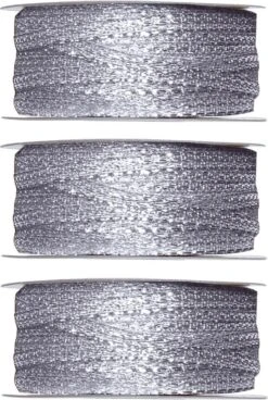 3x Hobby/ Décoration Rubans Décoratifs Argent Métallique 3 Mm X 25 Mètres - Noël - Rubans Cadeaux Fils / Cordes - Matériel D'emballage