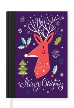 Cahier - Cahier D'écriture - Renne - Noël - Citations - Joyeux Noël - Houx - Cahier - Format A5 - Bloc-notes - Noël - Cadeau - Cadeau De Noël Pour Hommes, Femmes Et Enfants