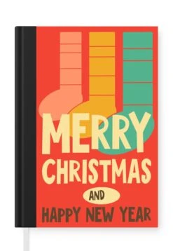 Carnet - Cahier - Chaussettes De Noël - Illustration - Noël - Citations - Énonciations - Joyeux Noël Et Happy New - Rouge - Carnet - Format A5 - Bloc-notes - Noël - Cadeau - Cadeau De Noël Pour Hommes, Femmes Et Enfants