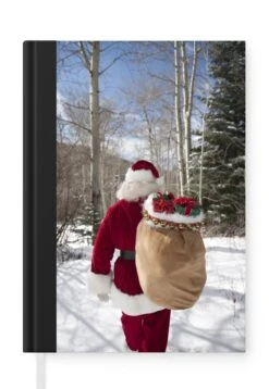 Cahier - Cahier D'écriture - Le Père Noël Se Promène Dans Une Forêt Avec Un Sac Plein De Cadeaux De Noël - Cahier - Format A5 - Bloc-notes - Cadeaux Saint-Nicolas - Cadeaux Pour Enfants - Cadeaux Chaussures - Petits Cadeaux