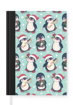 Carnet - Carnet D'écriture - Pingouin - Guirlande Lumineuse - Couronne De Noël - Motifs - Carnet - Format A5 - Bloc-notes - Noël - Cadeau - Cadeau De Noël Homme, Femme Et Enfant