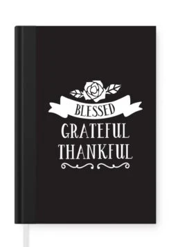 Cahier - Cahier D'écriture - Citation Blessed, Grateful, Thankful Décoration Murale Noël Noir - Cahier - Format A5 - Bloc-notes - Noël - Cadeau - Cadeau De Noël Pour Hommes, Femmes Et Enfants
