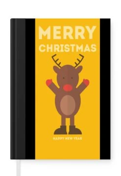 Carnet - Cahier - Noël - Citations - Illustration - Renne - Joyeux Noël - Jaune - Carnet - Format A5 - Bloc-notes - Noël - Cadeau - Cadeau De Noël Pour Hommes, Femmes Et Enfants