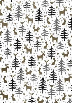 Papier Cadeau De Noël Avec Rennes Et Arbres Or Wit - Rouleau De Comptoir Largeur 50 Cm - Longueur 50m - K691878 / 4-50cm-50mtr -Decoris Boutique 848x1200 20