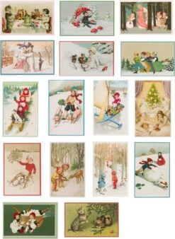 Cartes De Noël Nostalgiques - 16 Pièces - SC - Images Vintage Classiques - Hiver - Neige - Festif - Tour De L'année - Cartes De Noël Anciennes Brocante