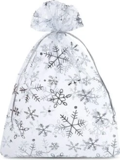 Sacs De Noël Organza - 30 X 40 Cm - 5 Pcs - Flocons De Neige Argentés - Emballage De Noël Décoration De Noël Décorations De Noël De Noël
