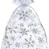 Sacs De Noël Organza - 18 X 24 Cm - 10 Pcs - Flocons De Neige Argentés - Emballage De Noël Décoration De Noël Décorations De Noël De Noël