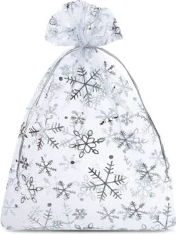 Sacs De Noël Organza - 22 X 30 Cm - 10 Pcs - Flocons De Neige Argentés - Emballage De Noël Décoration De Noël Décorations De Noël De Noël