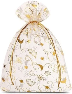 Sacs De Noël Organza | 15 X 20 Cm | 10 Pièces | Ecru Or Argent | Emballage De Noël Décoration De Décorations De Noël Décorations De Noël -Decoris Boutique 923x1200 1