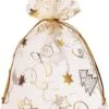 Sacs De Noël Organza | 9 X 12 Cm | 10 Pièces | Ecru Or Argent | Emballage De Noël Décoration De Décorations De Noël Décorations De Noël
