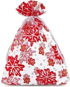 Sacs En Organza Décorations De Noël De Noël Décoration De Noël Emballage De Cadeau De Noël | Wit Avec Des étoiles Rouges | 9 X 12 Cm | 10 Pièces | Sacs Cadeaux Sacs Cadeaux Sacs Bonbons Sacs