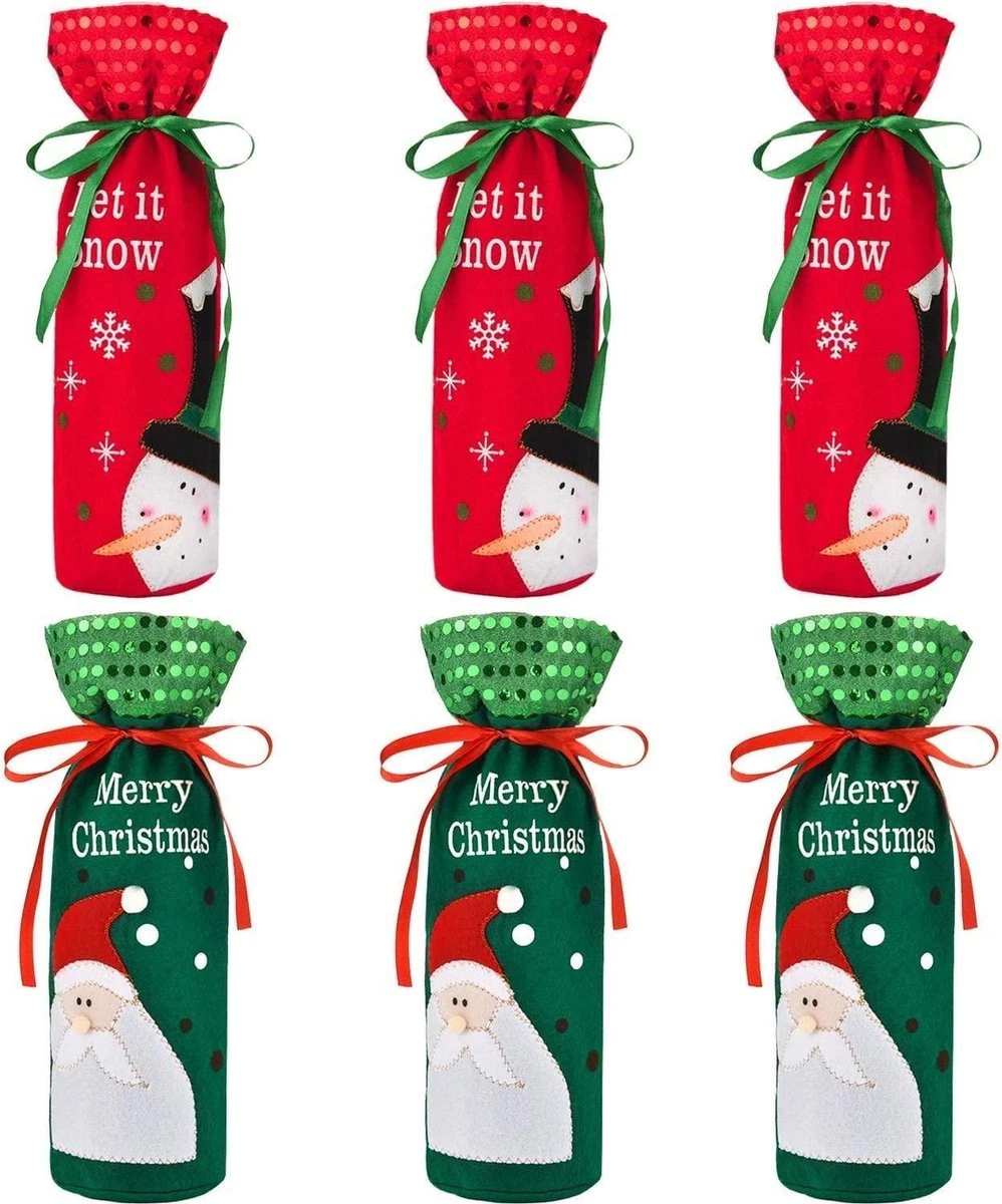 Sacs De Bouteille De Noël Housse De Bouteille De Vin Sac De Vin De Noël 2 Père Noël Vert Et 2 Rouges 7 Sacs De Bouteille De Noël Housse De Bouteille De Vin Sac De Vin De Noël 2 Père Noël Vert Et 2 Rouges – Image 5
